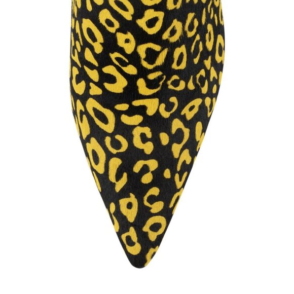 JEFFREY CAMPBELL EGNY Yellow Black Cheetah Leather Kitten Heel Bootie 8 - Picture 4 of 4